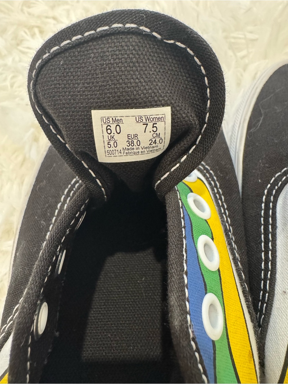 Vans Kids Black Slip-On Sneakers with Rainbow Stripe Detail - Picture 6 of 7